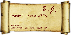 Pakó Jeremiás névjegykártya